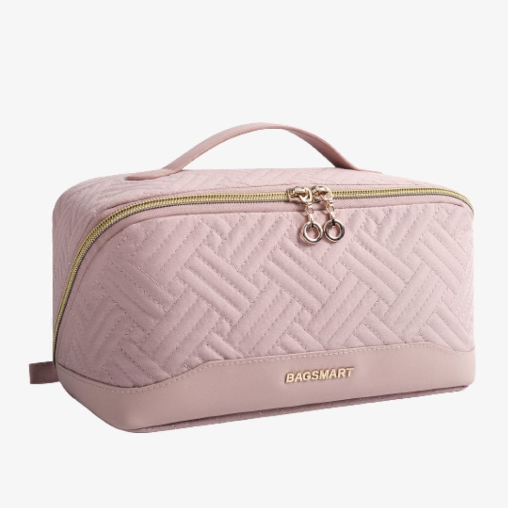 Rangement Toilette Trousse De Toilette ZKSXOA - Grande Capacité Imperméable - Avec Séparateur - Rose - Voyage & Maquillage Trousse De Voyage Avec Poignée