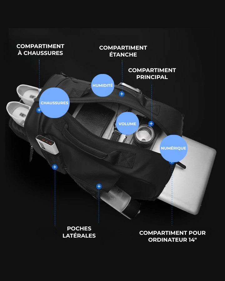 Sac à Dos de Voyage Bandoulière, multi-compartiments