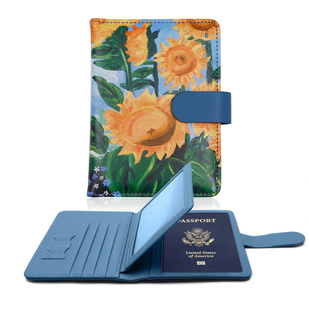 LAZAT Étui Passeport Cuir PU – Motif Fleurs Japonaises & Poisson – Protection Élégante Avec Poche Carte Bancaire