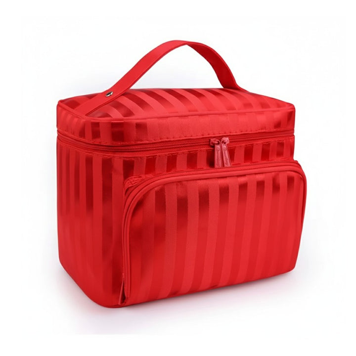 Grand vanity souple femme rouge élégant, avec grande poche frontale zippée