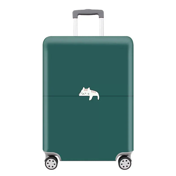 Housse de Protection Valise Chat Verte, avec un chat blanc installé sur une ligne au milieu de la housse