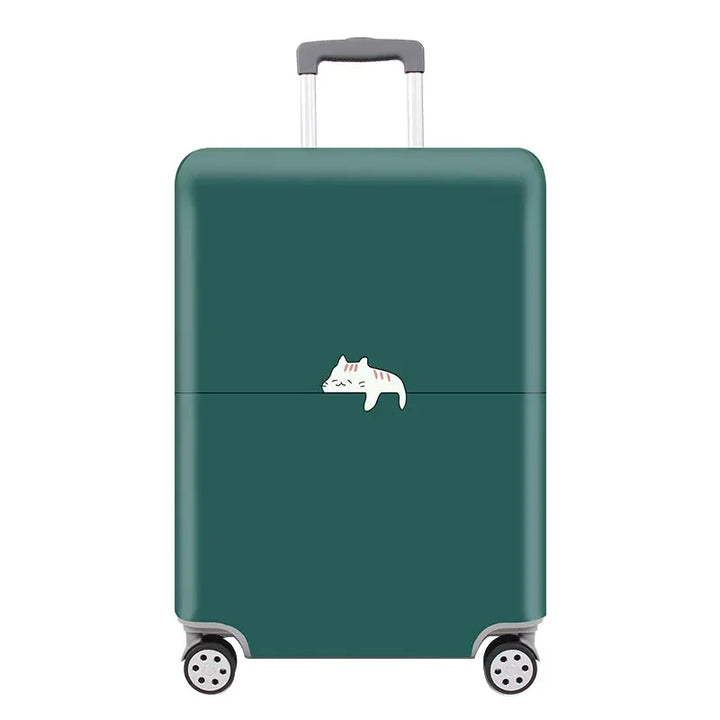 Housse de Protection Valise Chat Verte, avec un chat blanc installé sur une ligne au milieu de la housse