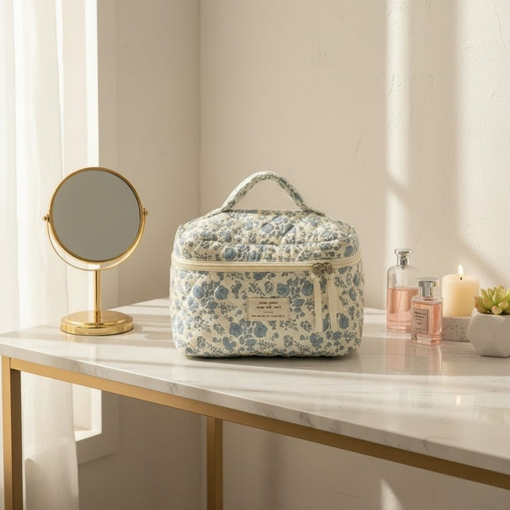 Joli Vanity Femme imprimé floral bleu sur coiffeuse lumineuse