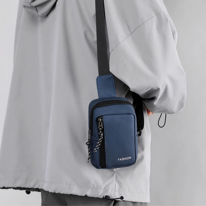 Petit Sac Bandoulière pour Téléphone Portable Homme, bleu, porté sur l'épaule