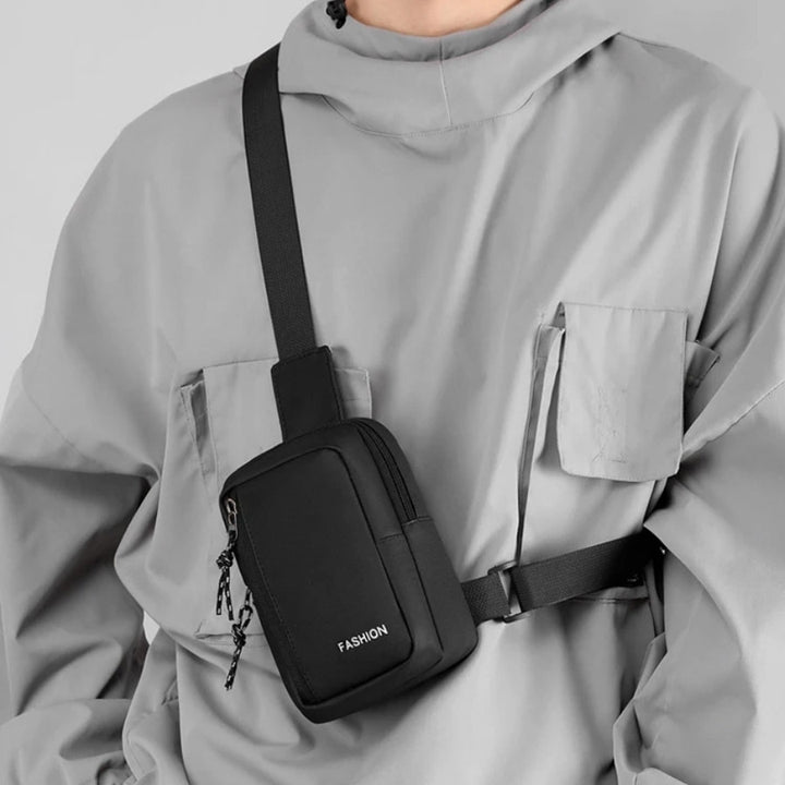 Petit Sac Bandoulière pour Téléphone Portable Homme, noir porté au travers du corps
