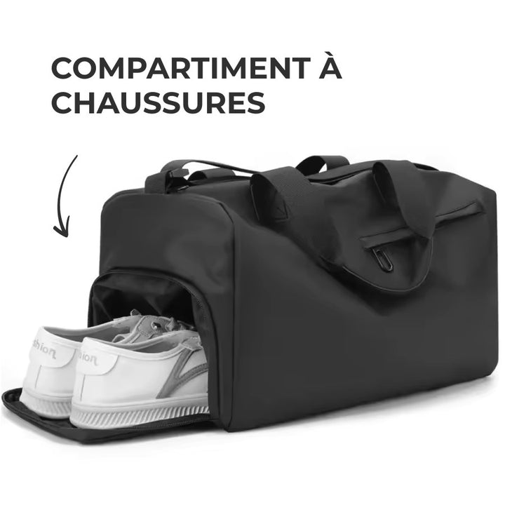 Petit sac de voyage homme avec compartiment à chaussures ventilé, séparation propre/sale.