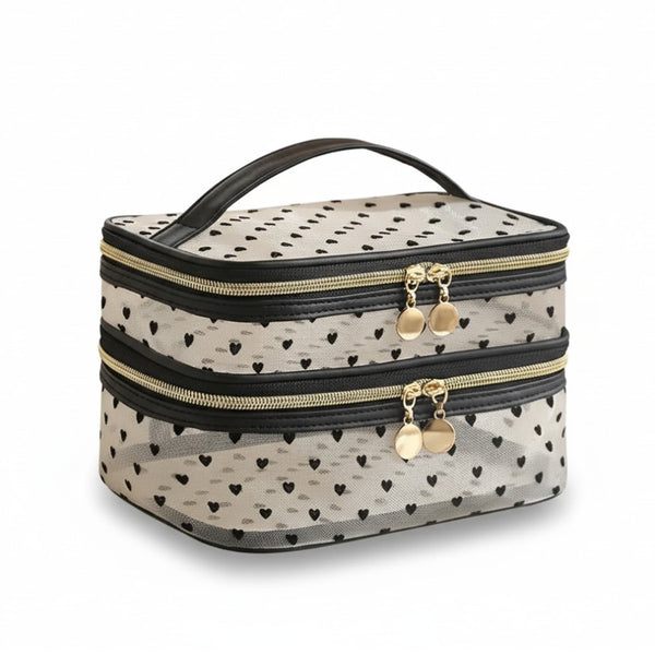 Petit vanity femme couleur claire à deux étages avec fermetures zippées