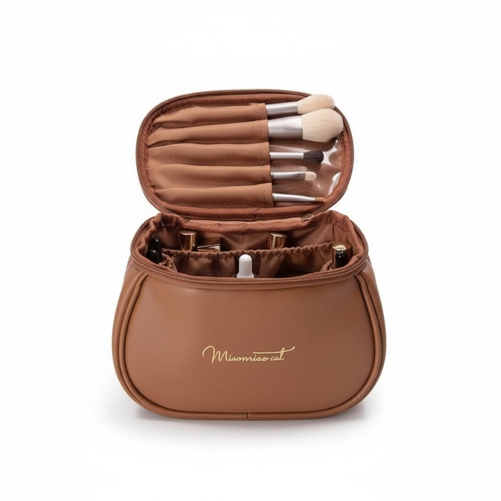 Petit Vanity Maquillage - Simili Cuir Souple avec Compartiments élastiques et pinceaux