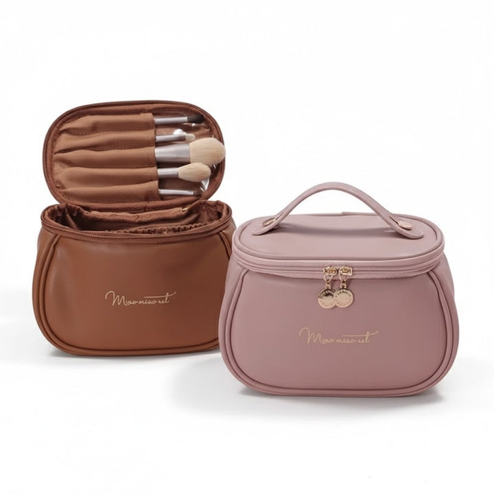 Petit Vanity Maquillage - Simili Cuir Souple avec Compartiments pour pinceaux