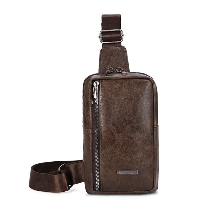Petite Sacoche Poitrine Homme marron vue de face