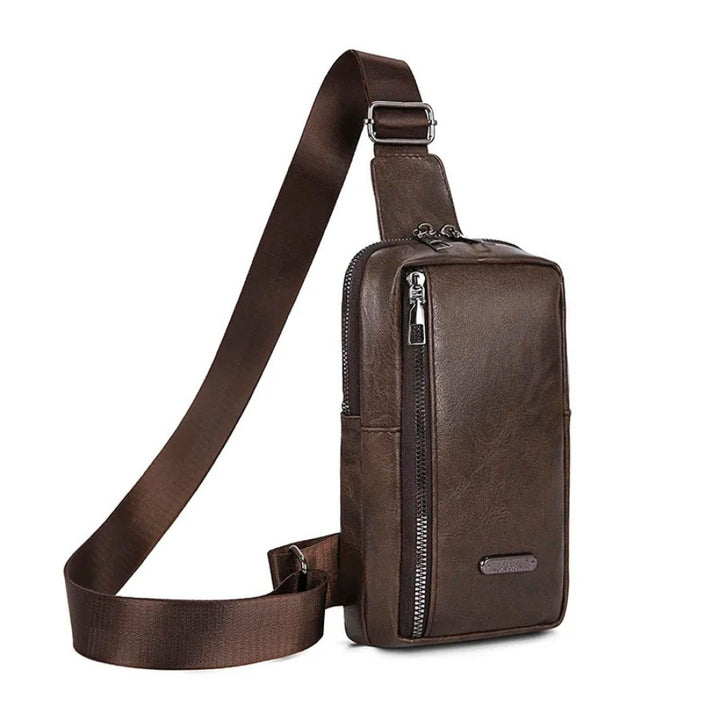 Petite Sacoche Poitrine Homme marron vue 3/4