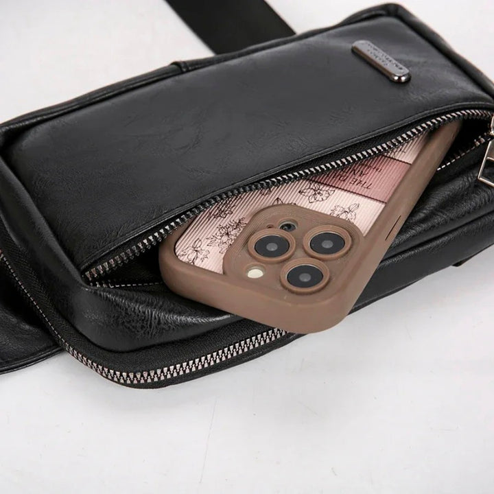 Poche frontale zippée de la Petite Sacoche Poitrine Homme avec smartphone