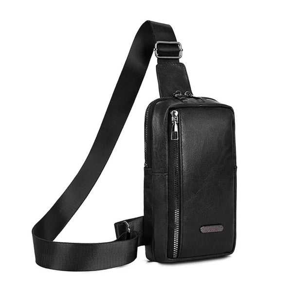 Petite Sacoche Poitrine Homme noir vue 3/4