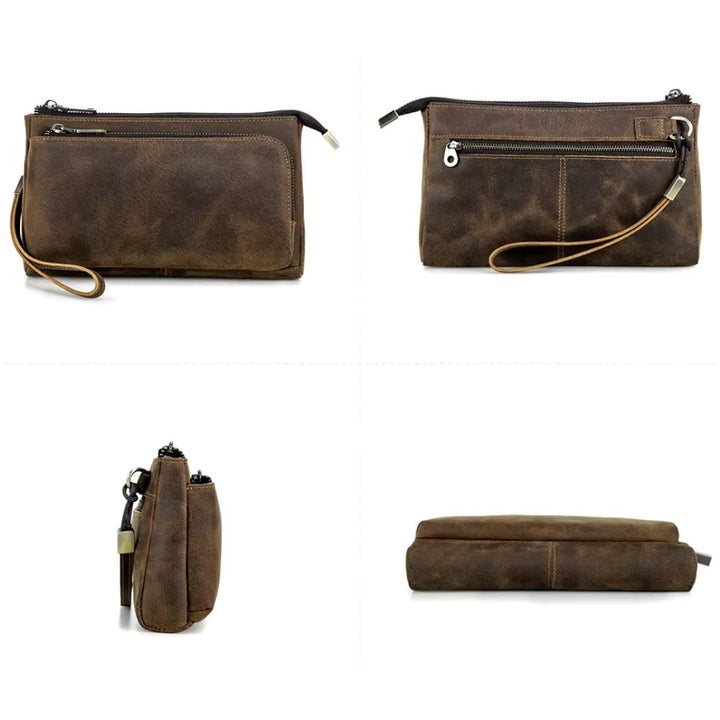 Pochette à main <br> pour homme en cuir café