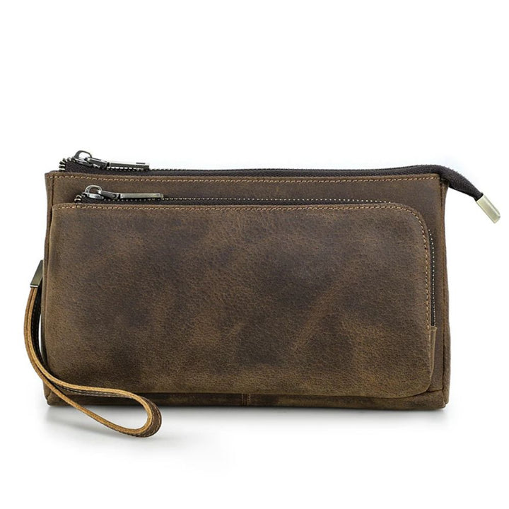 Pochette à main <br> pour homme en cuir café