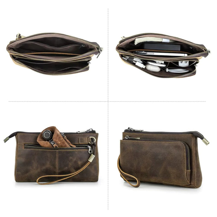 Pochette à main <br> pour homme en cuir café