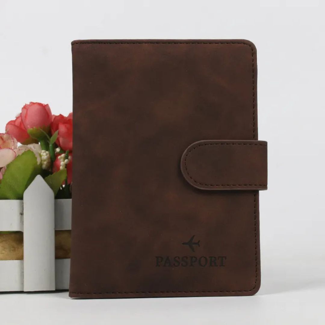 Pochette-Passeport et Billet d'Avion Brun