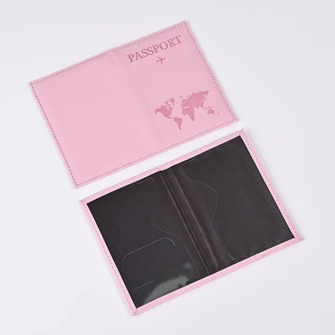 Protège-Passeport Carte du Monde Rose