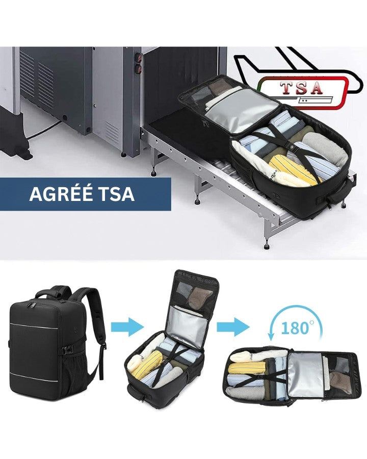 Sac à Dos 40/20/25 - Bagage KONO, agréé TSA, ouverture pratique type valise à 180°