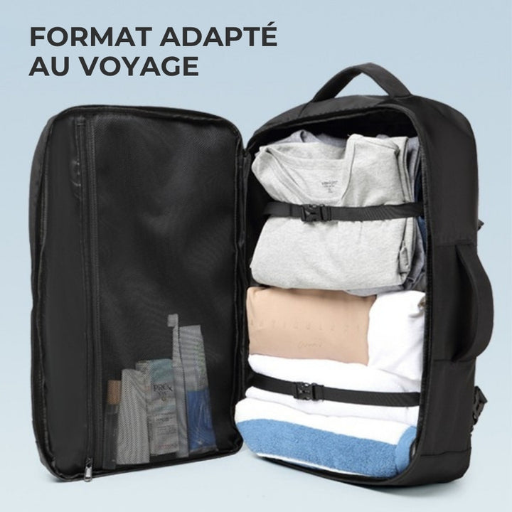 Intérieur sac cabine ouverture valise 180 degrés, avec sangle de maintien, poche filet pour vêtements ou accessoires de voyage