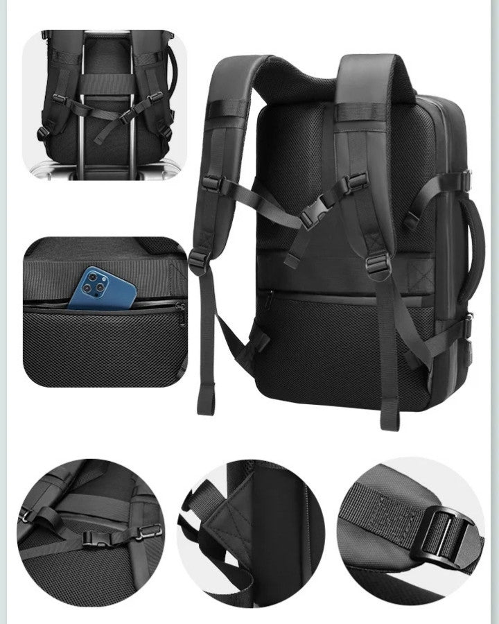 dos ergonomique du sac à dos compressible avec bretelles réglables et poche secrète