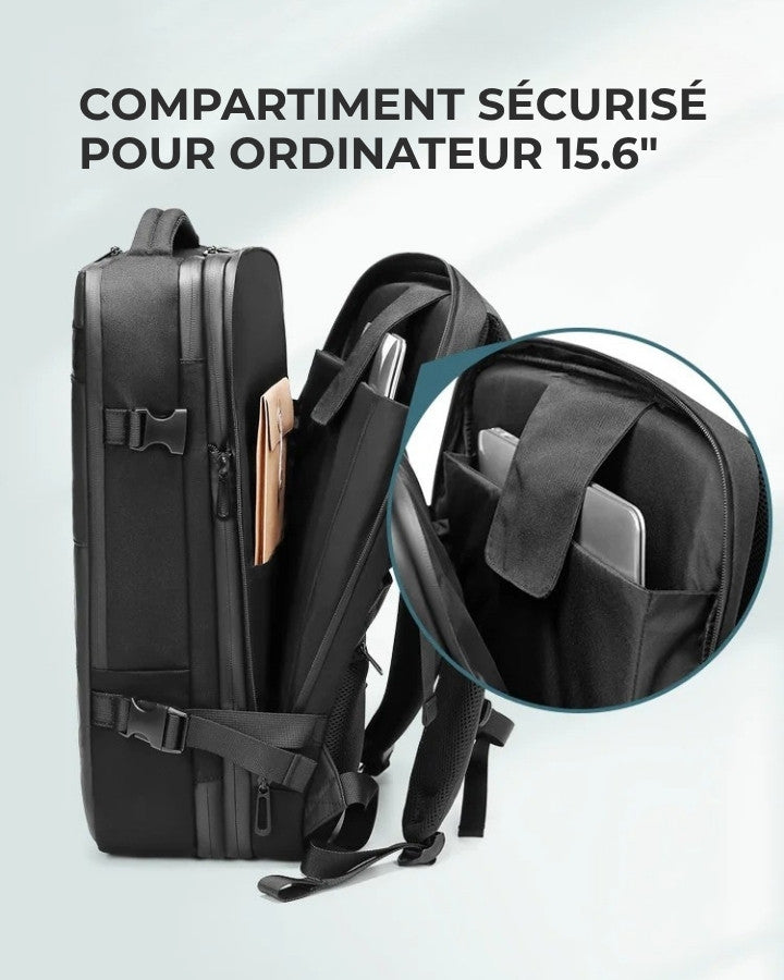 compartiment sécurisé pour ordinateur 15.6 pouces sur sac à dos compressible