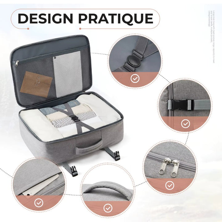 ouverture valise à 180 degrés pour un sac à dos de voyage bagage cabine pratique
