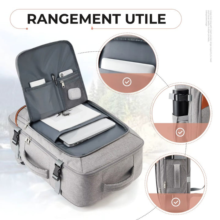 organisation interne pratique d’un sac à dos de voyage avec compartiments multiples