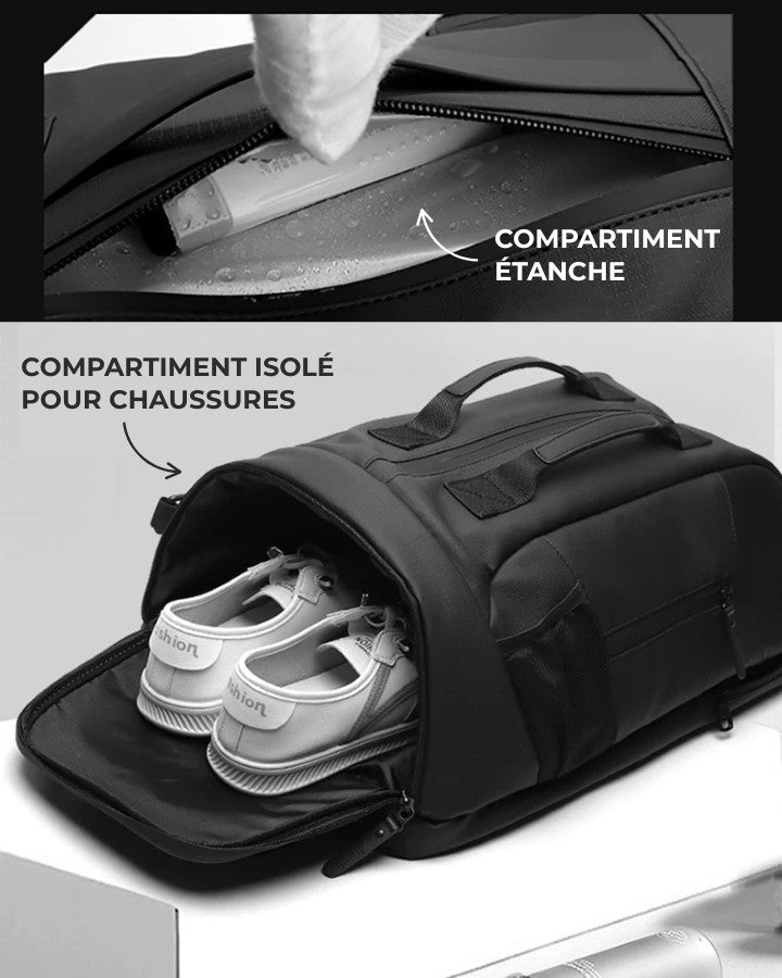 Sac à Dos de Voyage Bandoulière, compartiment chaussures, poche étanche