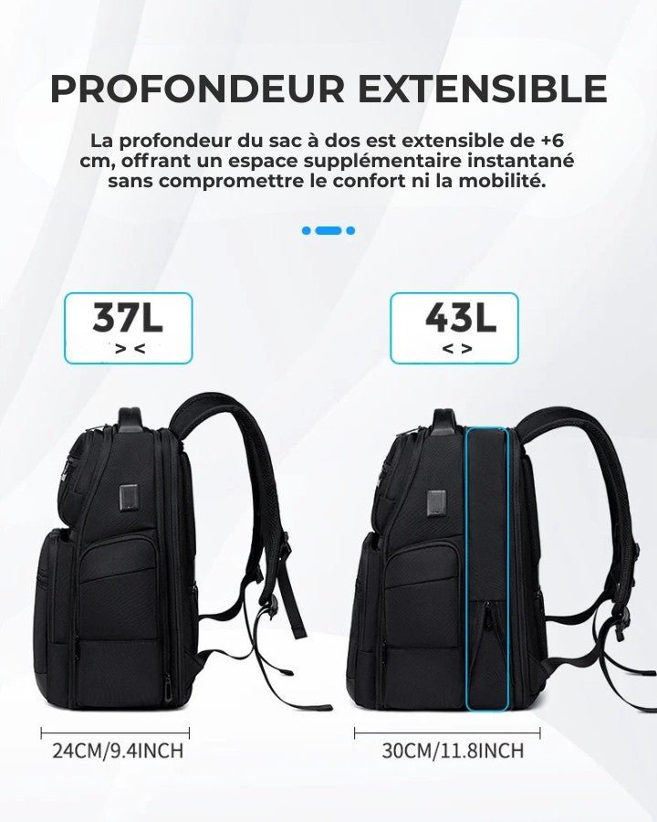Sac à Dos de Voyage Grande Capacité, capacité extensible de  37 à 43 litres