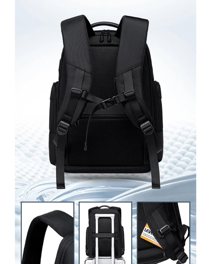 Sac à Dos de Voyage Grande Capacité avec sangle pectorale, bande de fixation valise trolley et emplacement pour carte sur la bretelle de sac à dos