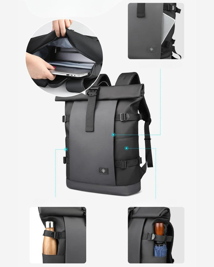 Sac à Dos avec Fermeture à Enroulement,  avec sangles épaule en S curve et sangle pectorale avec sifflet SOS intégré