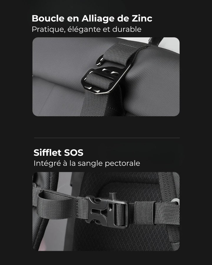 Sac à Dos avec Fermeture à Enroulement, avec boucle en métal et sifflet sos