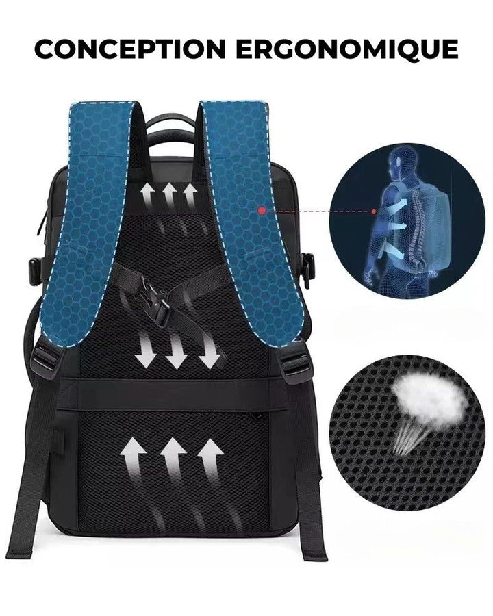 Sac à Dos Modulable - Format Voyage Bagage Cabine conception ergonomique, dos respirant et sangle pectorale
