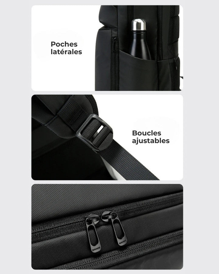 poche latérale et boucles ajustables du sac à dos professionnel BANGE