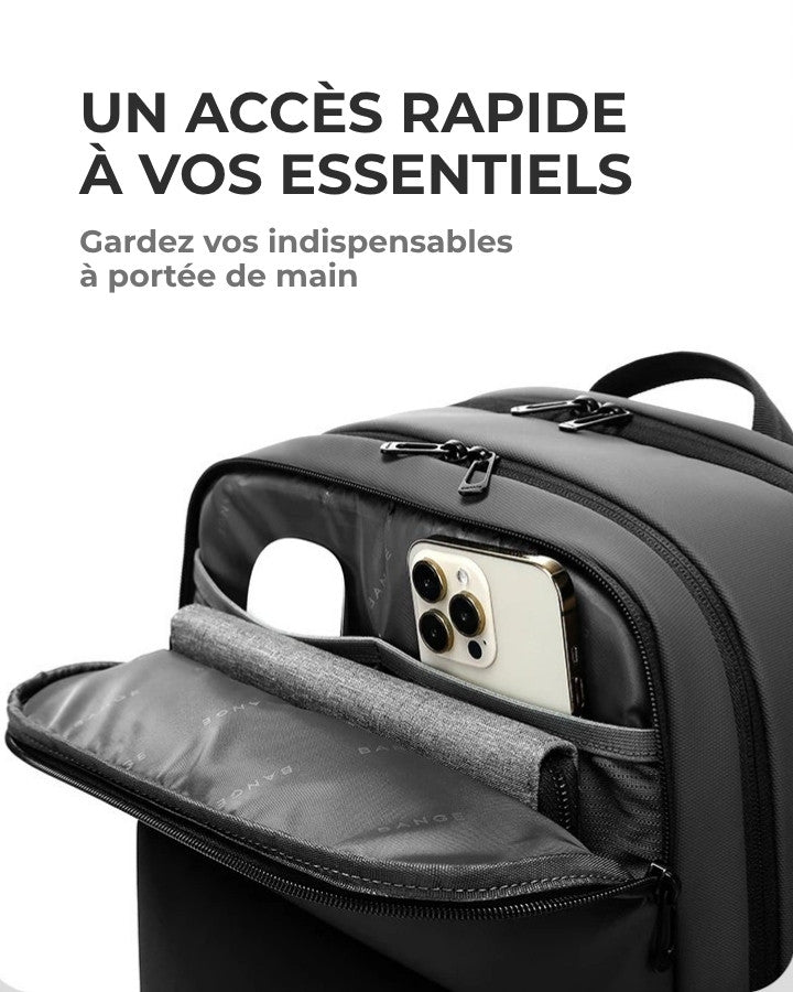 accès rapide aux essentiels sur sac à dos multi compartiment BANGE