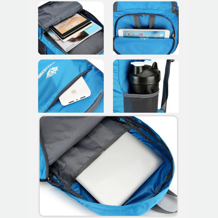 Sac à Dos Pliable, multiples compartiments : ordinateur, poches filet latérales, poche frontale