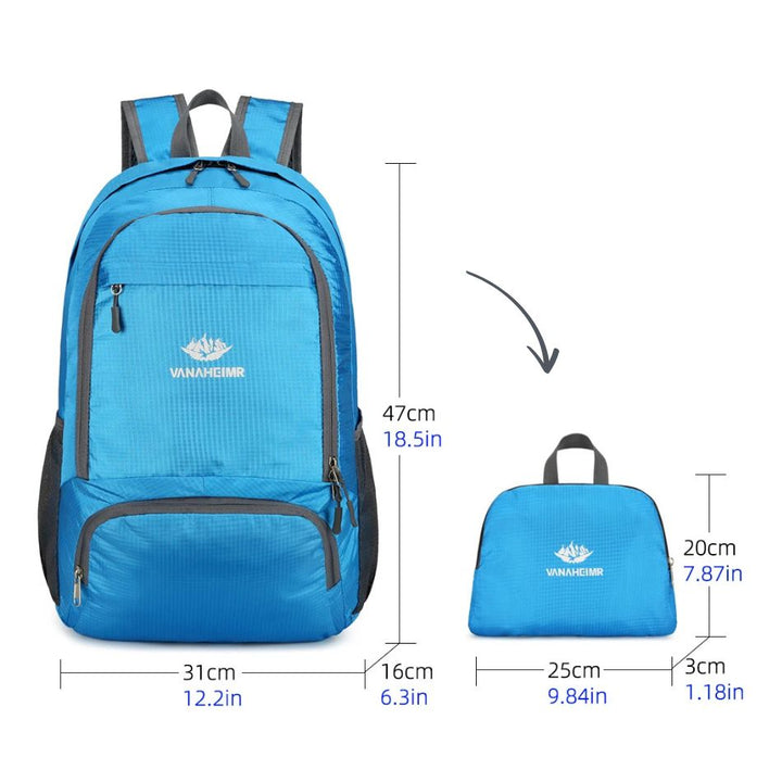 Sac à Dos Pliable, dimensions du sac à dos plié : 25 × 3 × 20 cm et déplié : 47 × 16 × 31 cm 