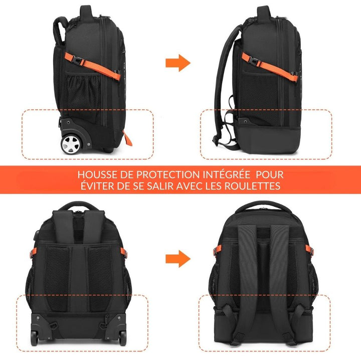 Sac à dos trolley cabine avec housse protection pour les roues