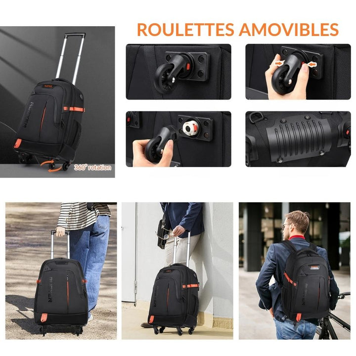 Sac à dos de voyage à roulettes amovibles