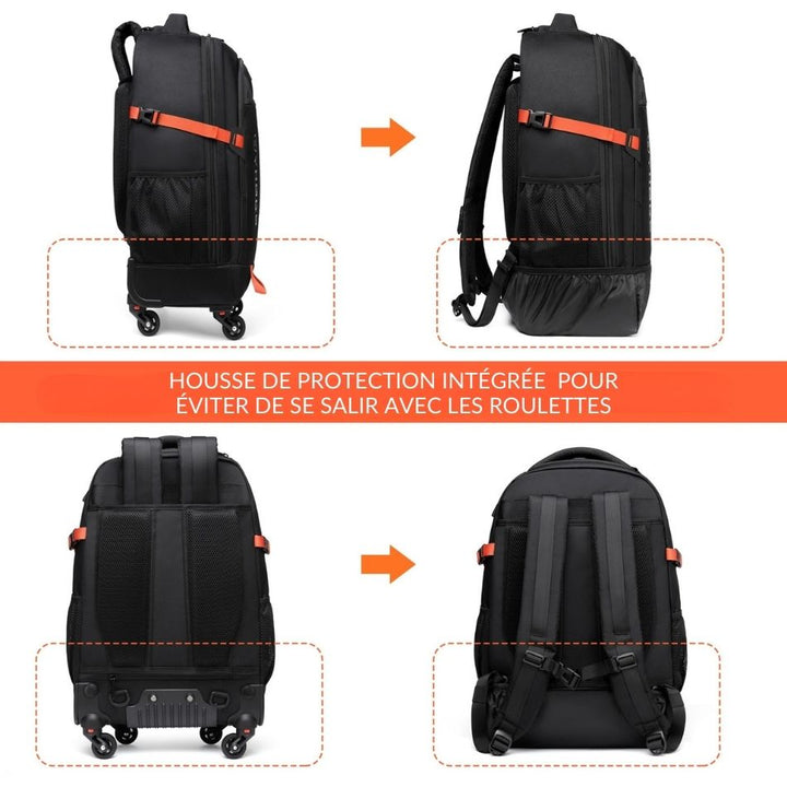 Sac à dos de voyage à roulettes avec housse de protection intégrée