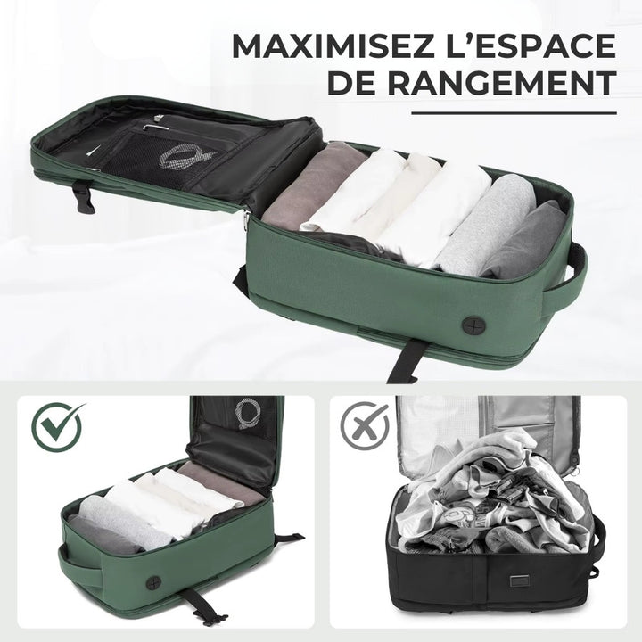 organisation sac cabine sac à dos 40 x 20 x 25 pliage vêtements