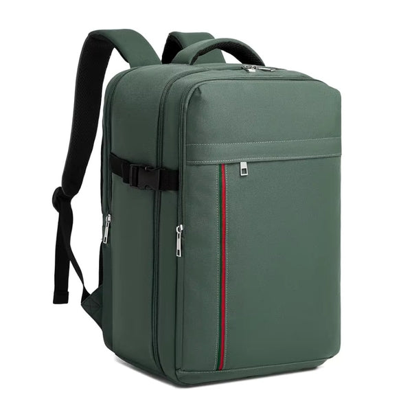 sac cabine sac à dos 40 x 20 x 25 coloris vert kaki avec bande rouge et verte verticale