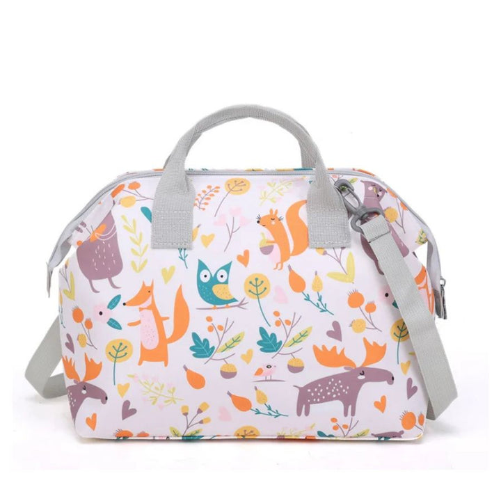 Sac à langer avec bandoulière et motifs d'animaux blanc