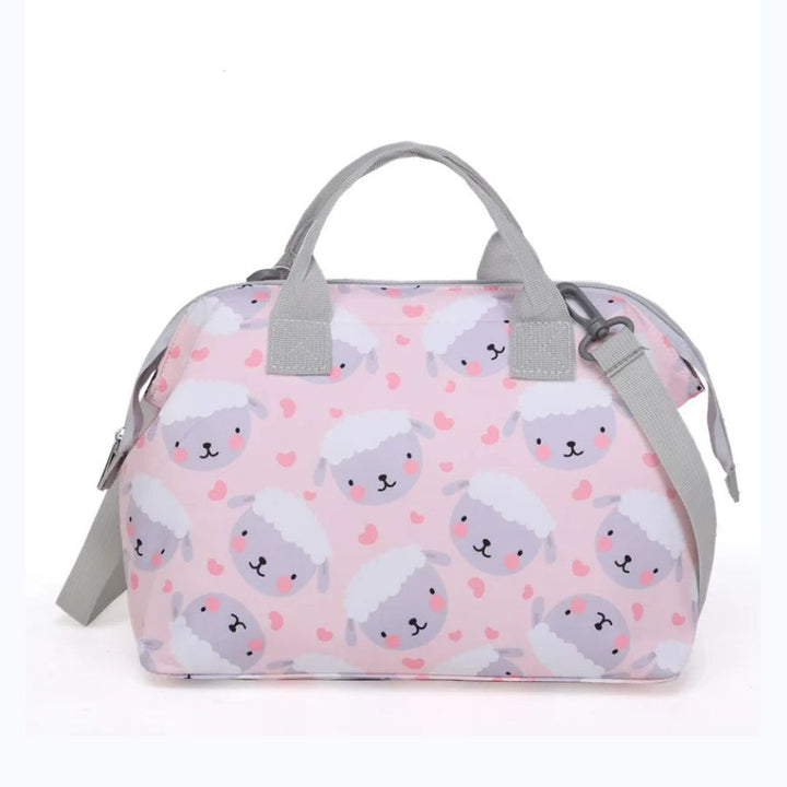 Sac à langer avec bandoulière et motifs d'animaux rose