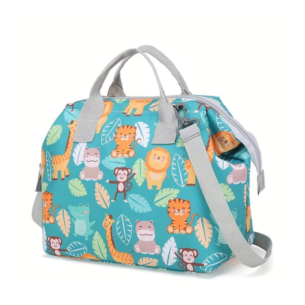 Sac à langer avec bandoulière et motifs d'animaux turquoise