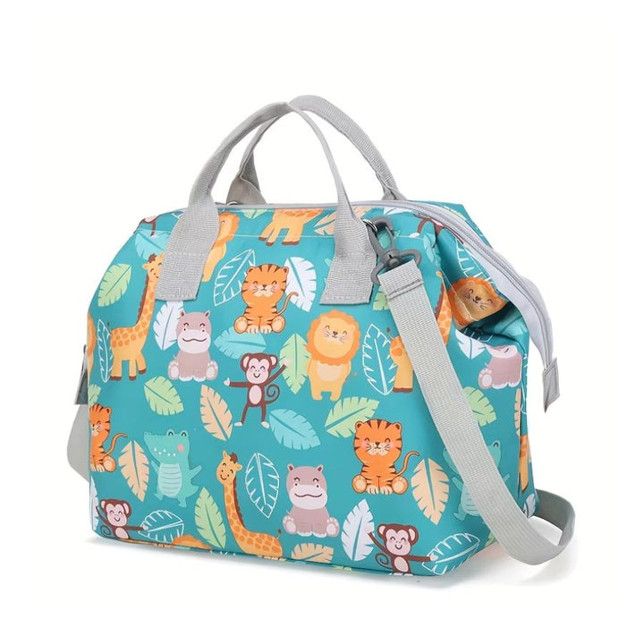Sac à langer avec bandoulière et motifs d'animaux turquoise