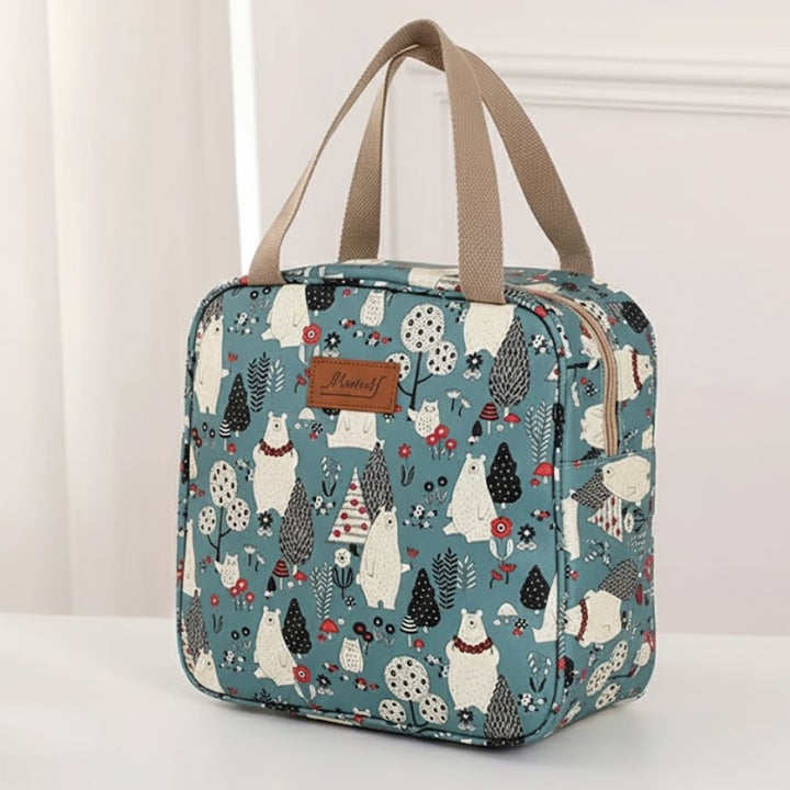 Sac Vanity de Voyage – Motif Ourson Nordique avec imprimé ours blanc et forêt sur fond bleu glacier