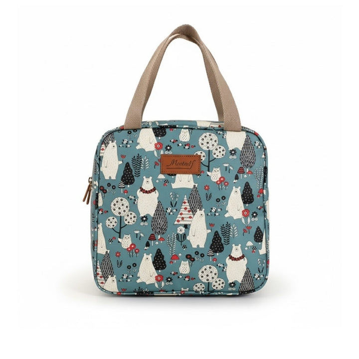 Sac Vanity de Voyage – Motif Ourson Nordique avec imprimé ours blanc et forêt sur fond bleu glacier