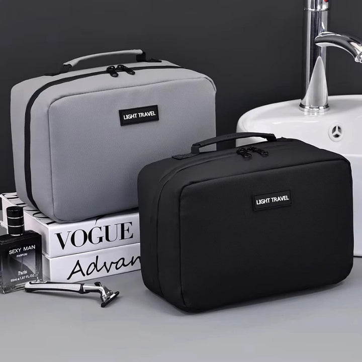 trousse de toilette avec poches intérieures pour homme en tissu Oxford noir et gris